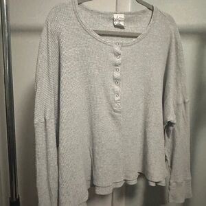 Aerie Light Gray Waffle Knit Top